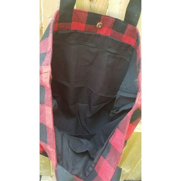 Jumbo Sz Tote Over Night Bag Black & Red Buffalo Plaid Jumbo Furry Country - Picture 5 of 7
